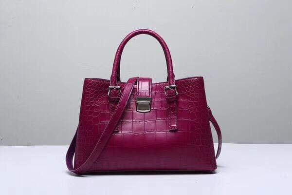 Genuine  Crocodile Leather Top Handle Tote  Shoulder Bag  Wine Red