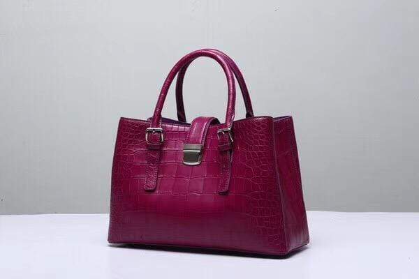Genuine  Crocodile Leather Top Handle Tote  Shoulder Bag  Wine Red