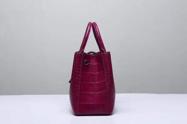 Genuine  Crocodile Leather Top Handle Tote  Shoulder Bag  Wine Red