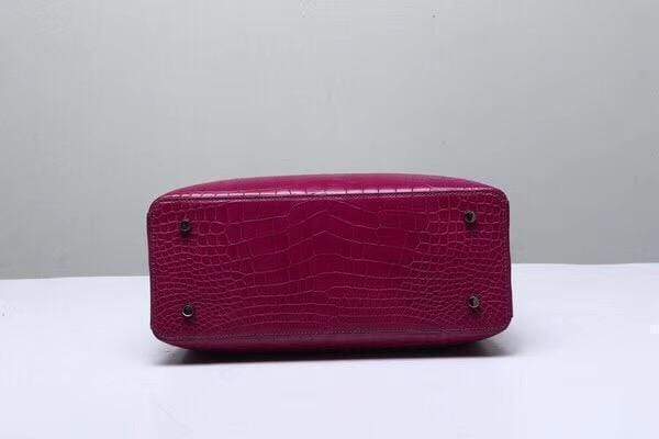Genuine  Crocodile Leather Top Handle Tote  Shoulder Bag  Wine Red