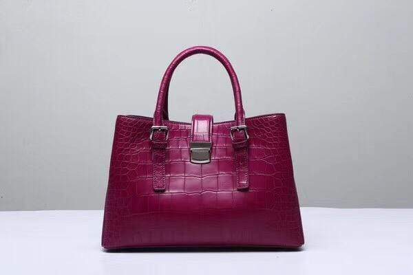 Genuine  Crocodile Leather Top Handle Tote  Shoulder Bag  Wine Red