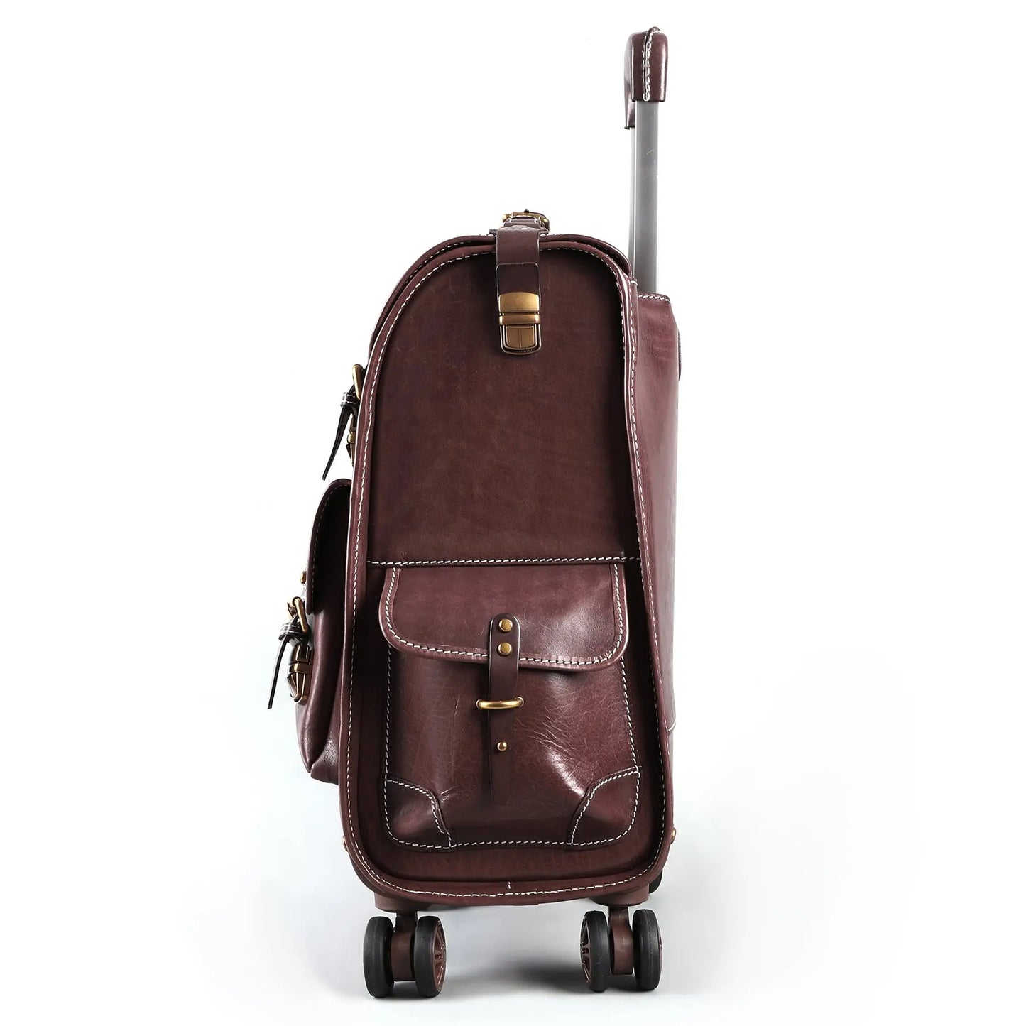 Genuine Vintage Vegetable Tanned Leather Check-In Carry On Business Rolling Bag Rotate Universal Wheel 23 Inch Leather Business Trolley Bag