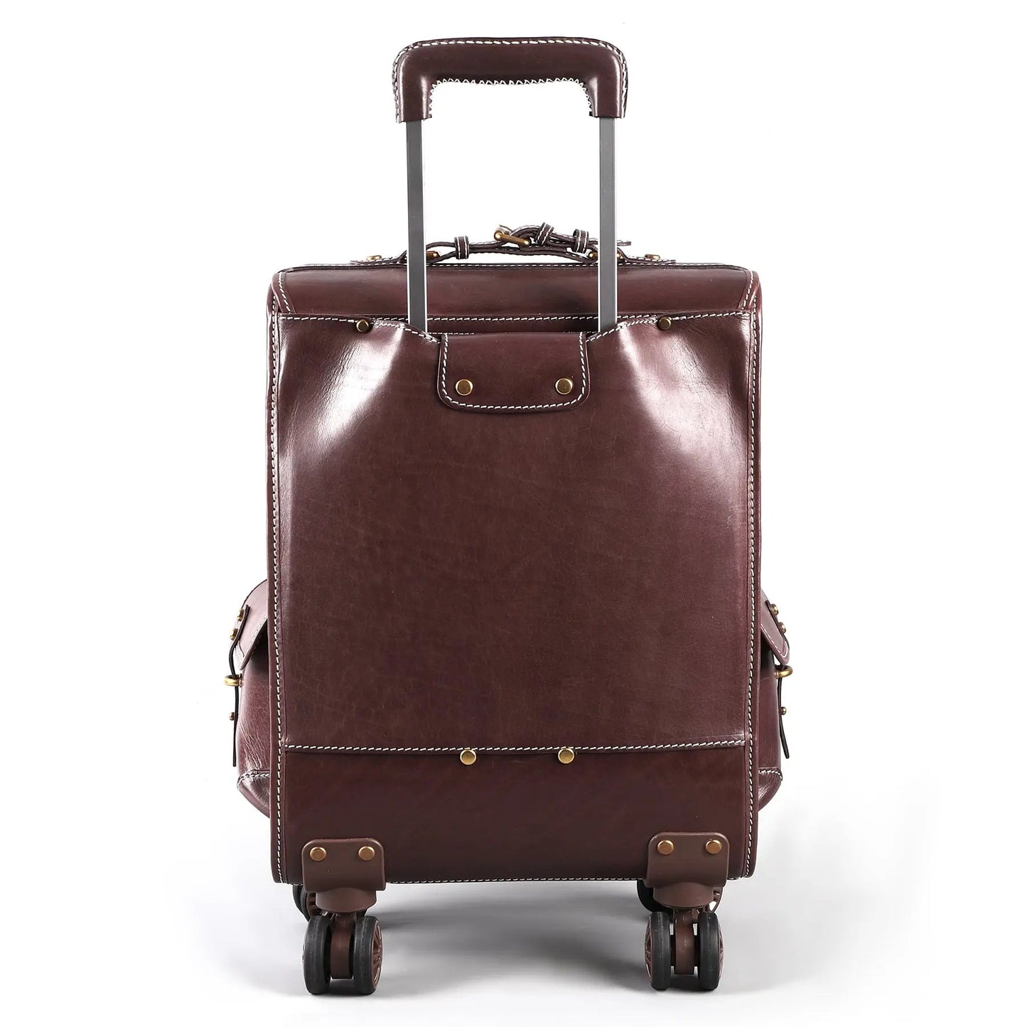 Genuine Vintage Vegetable Tanned Leather Check-In Carry On Business Rolling Bag Rotate Universal Wheel 23 Inch Leather Business Trolley Bag