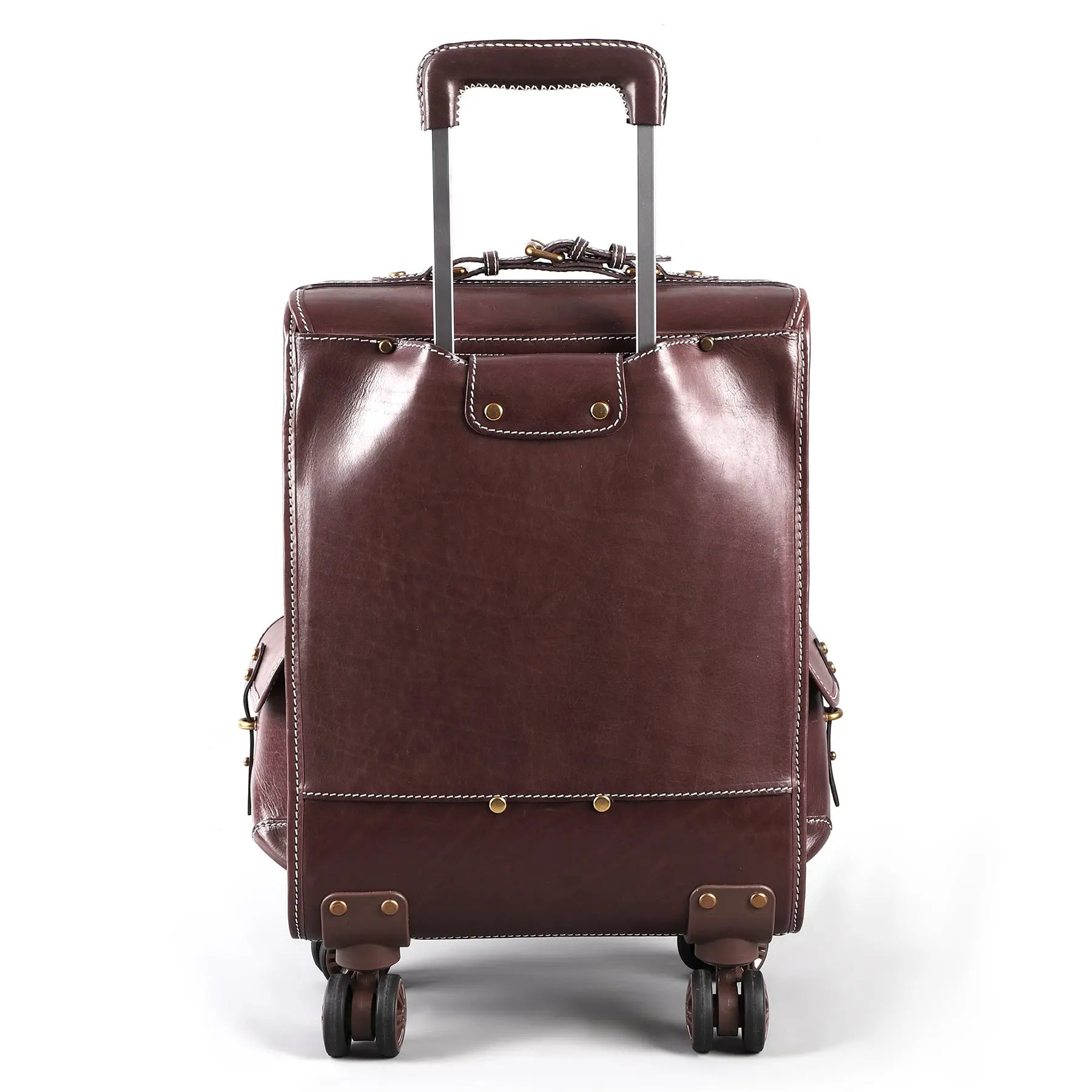 Genuine Vintage Vegetable Tanned Leather Check-In Carry On Business Rolling Bag Rotate Universal Wheel 23 Inch Leather Business Trolley Bag