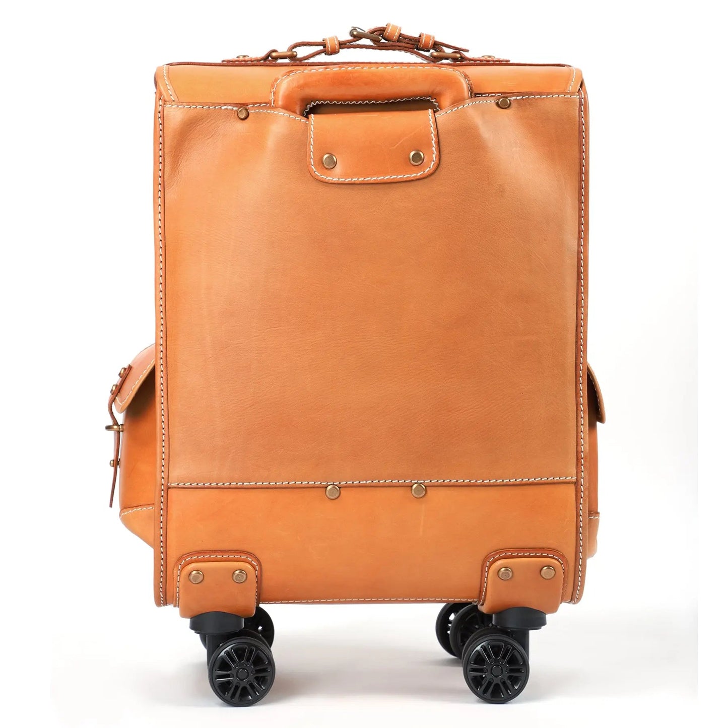 Genuine Vintage Vegetable Tanned Leather Check-In Carry On Business Rolling Bag Rotate Universal Wheel 23 Inch Leather Business Trolley Bag