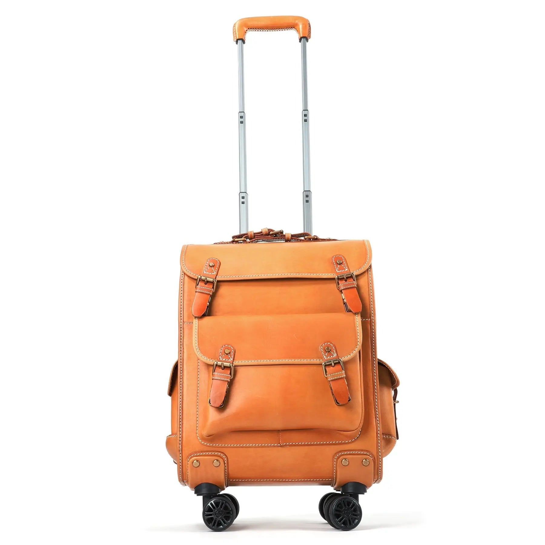 Genuine Vintage Vegetable Tanned Leather Check-In Carry On Business Rolling Bag Rotate Universal Wheel 23 Inch Leather Business Trolley Bag