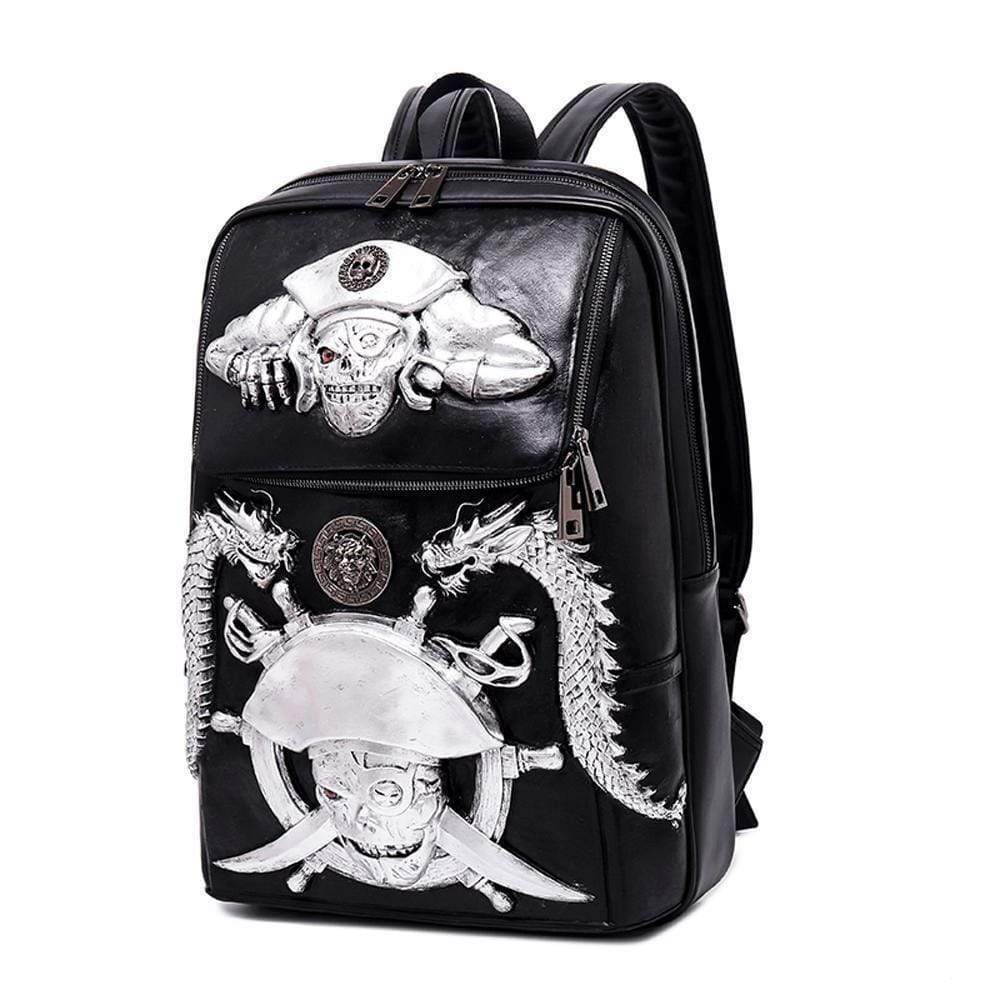 Halloween Skull Backpack 3D Pirate Captain 14"Laptop Computer Handbags Knapsack