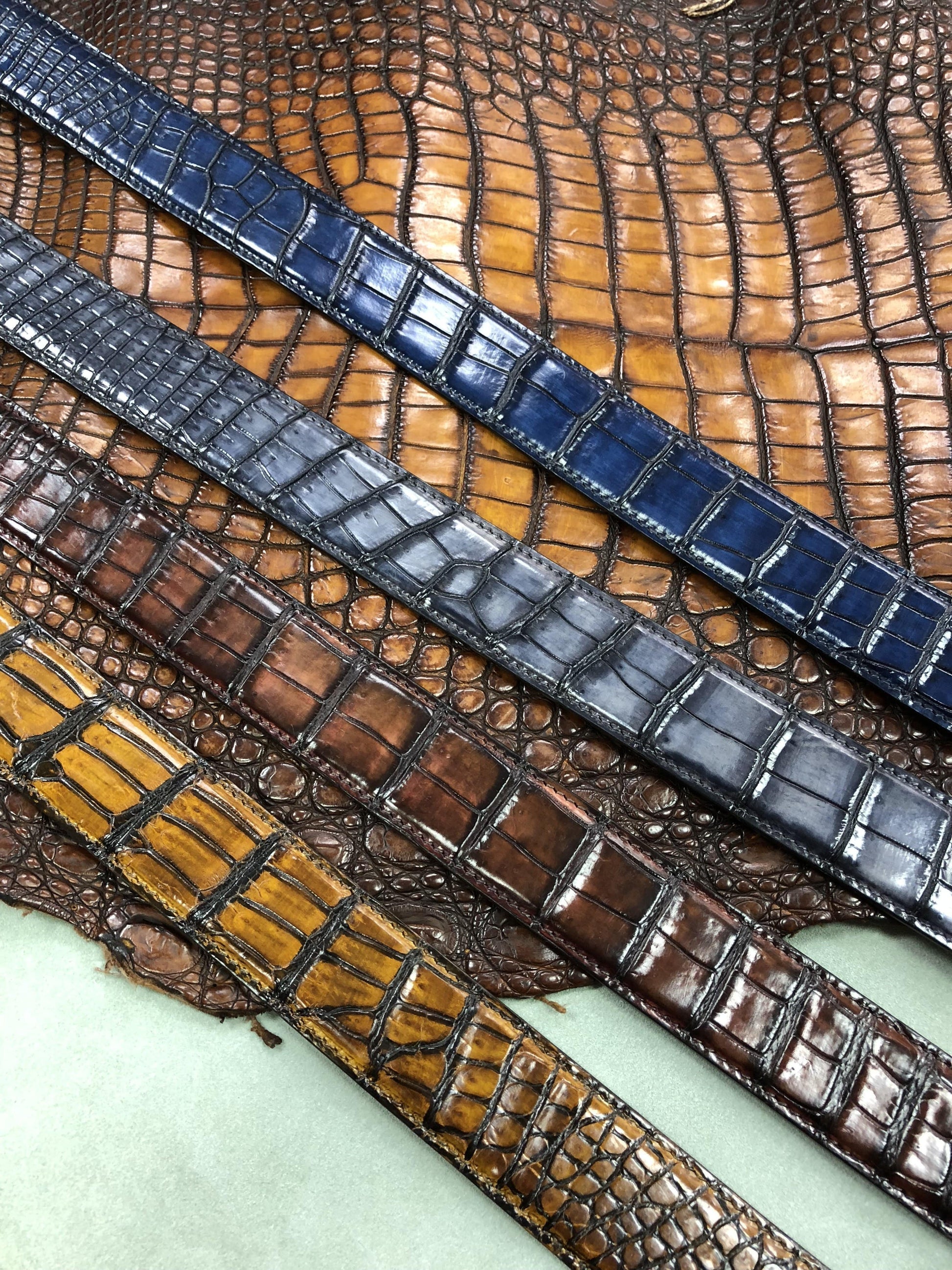 Hand Painted Genuine Crocodile Leather Belt