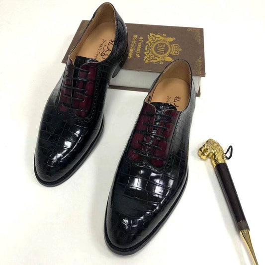 Preorder Crocodile Shoes Handmade Crocodile Leather Vintage Two Tone Classic Lace Up Leather Lined Shoes