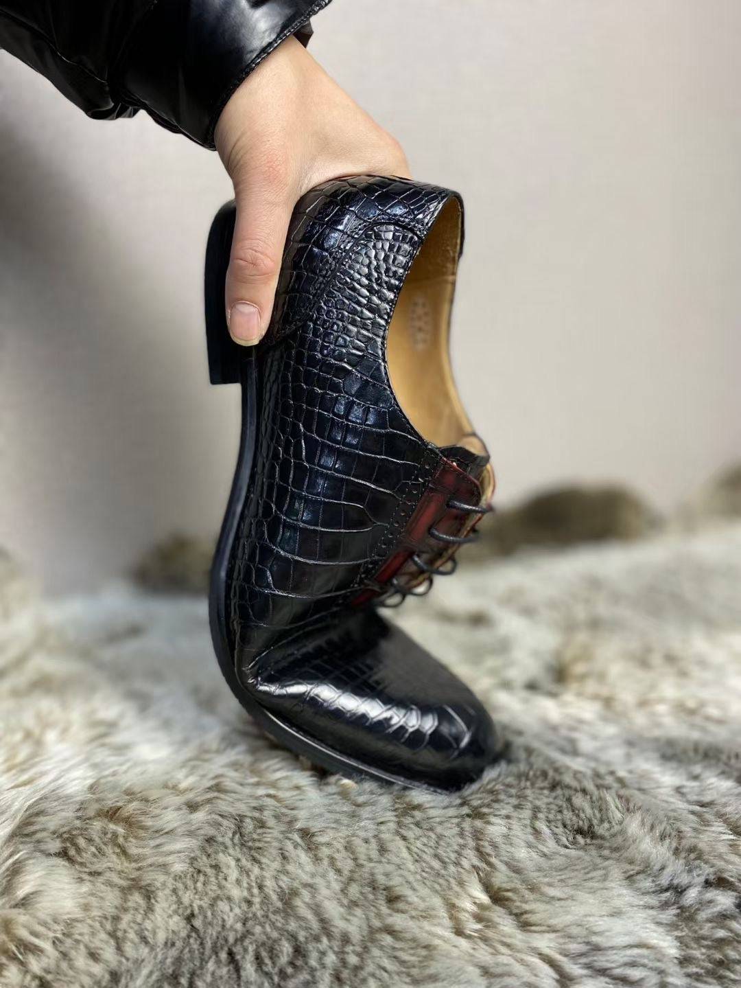 Crocodile Shoes Handmade Crocodile Leather Vintage Two Tone Classic Lace Up Leather Lined Shoes
