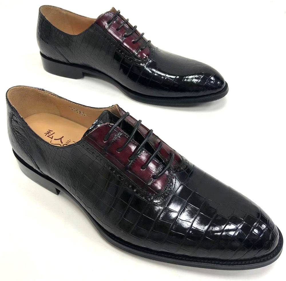 Crocodile Shoes Handmade Crocodile Leather Vintage Two Tone Classic Lace Up Leather Lined Shoes