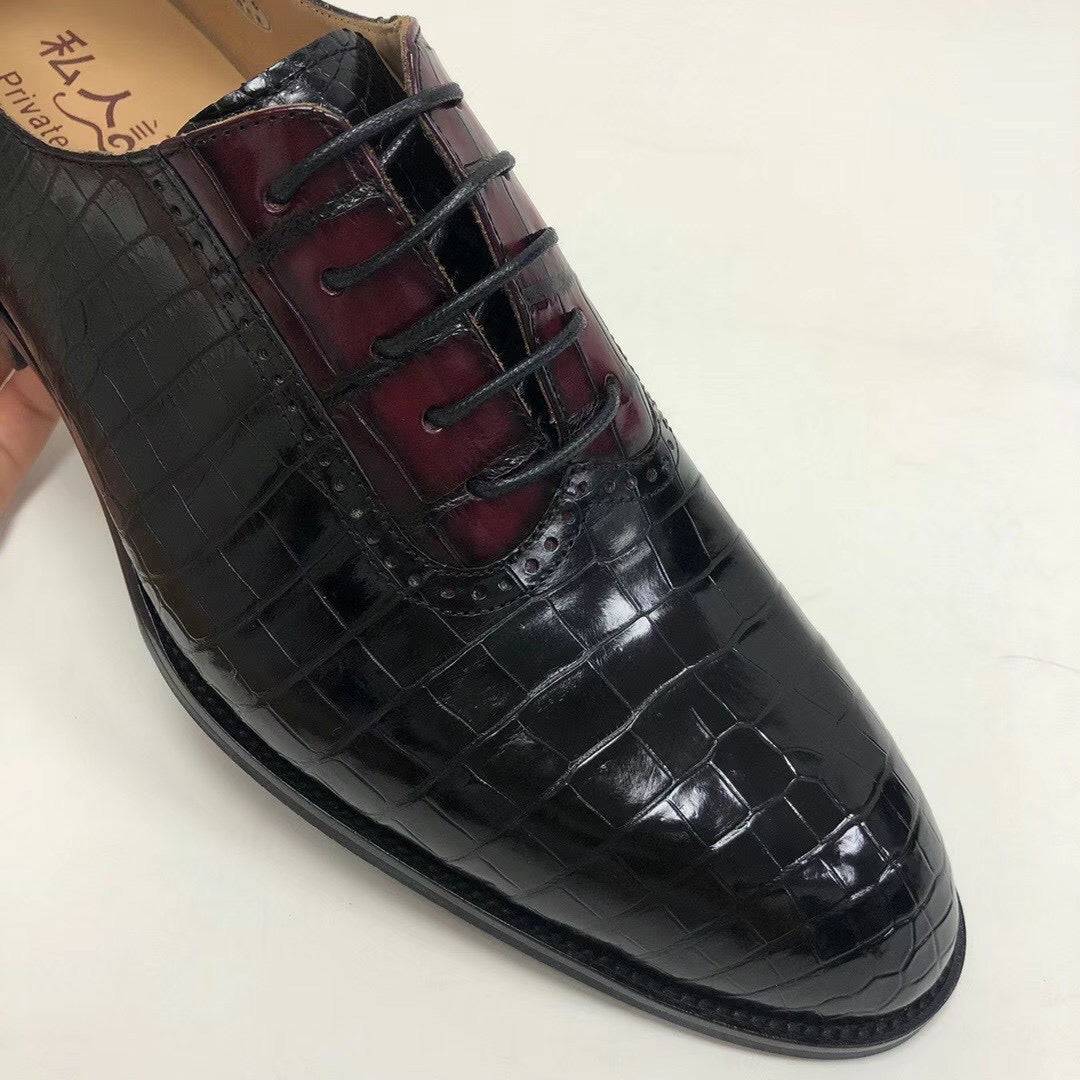 Preorder Crocodile Shoes Handmade Crocodile Leather Vintage Two Tone Classic Lace Up Leather Lined Shoes