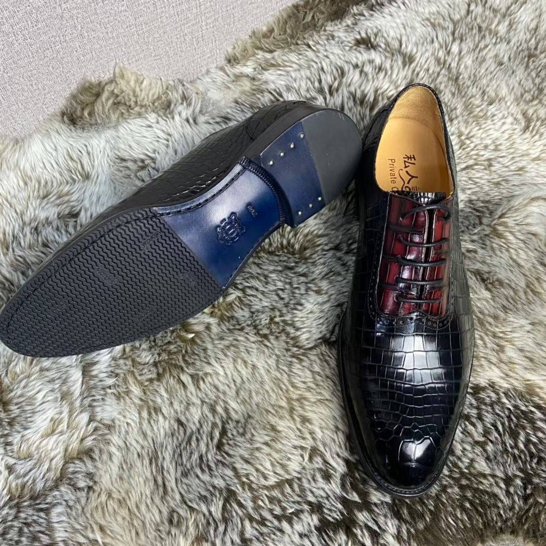 Preorder Crocodile Shoes Handmade Crocodile Leather Vintage Two Tone Classic Lace Up Leather Lined Shoes