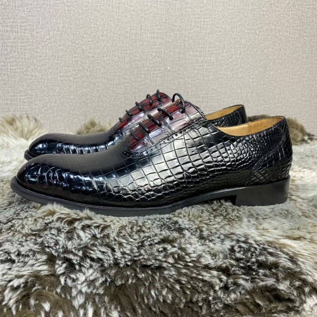 Preorder Crocodile Shoes Handmade Crocodile Leather Vintage Two Tone Classic Lace Up Leather Lined Shoes