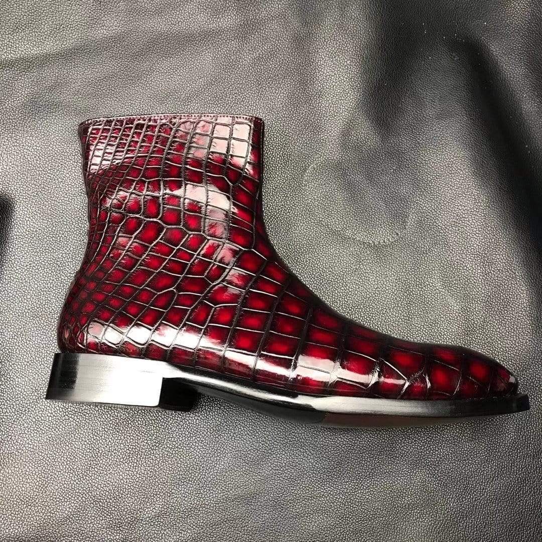 Crocodile Shoes Handmade Mens Vintage Chelsea Alligator Leather Boots ,Men Fashion Side Zipper Boot Men Boots