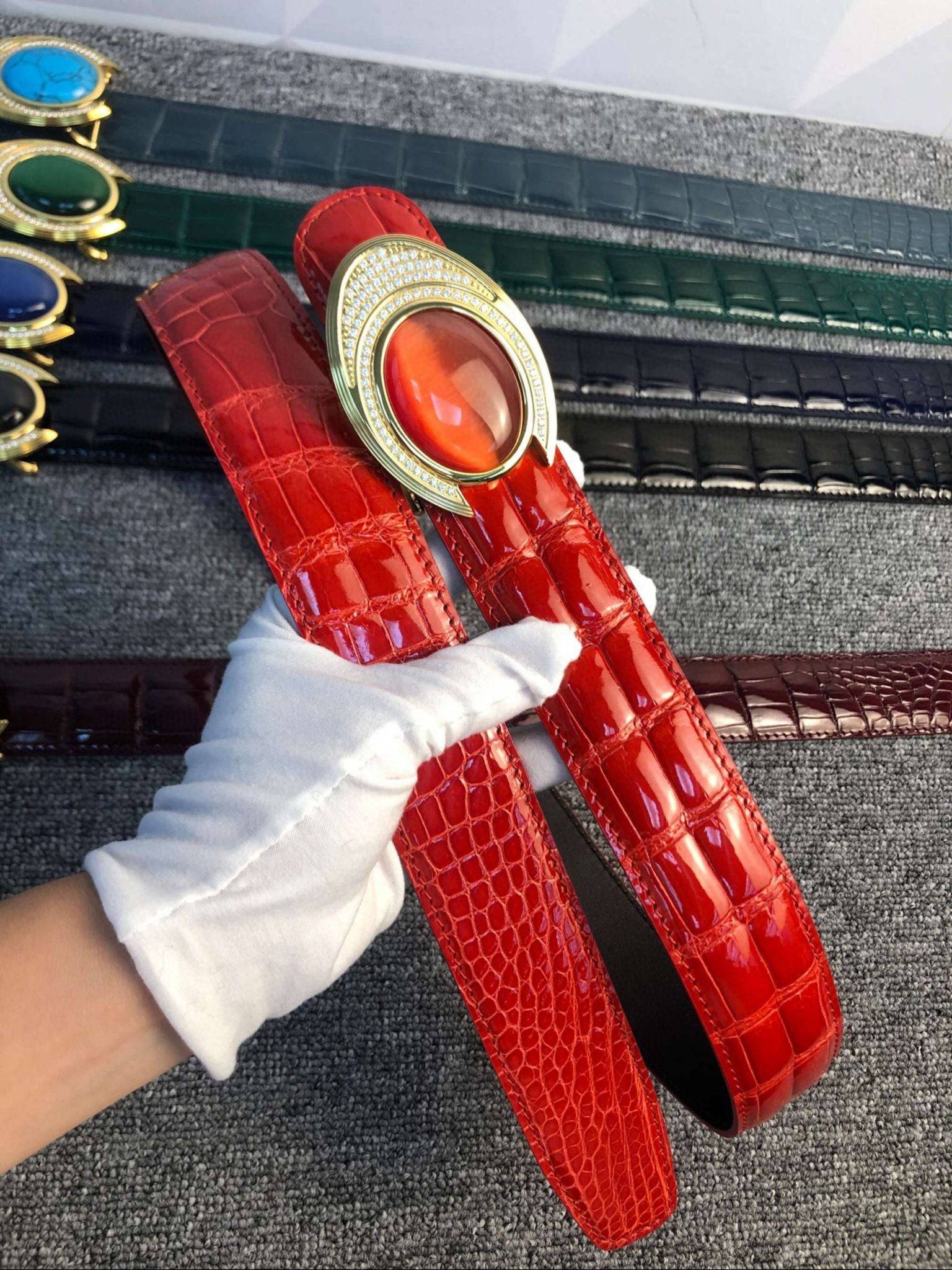 High Shiny Beaded Nile Crocodile Skin Leather Belt