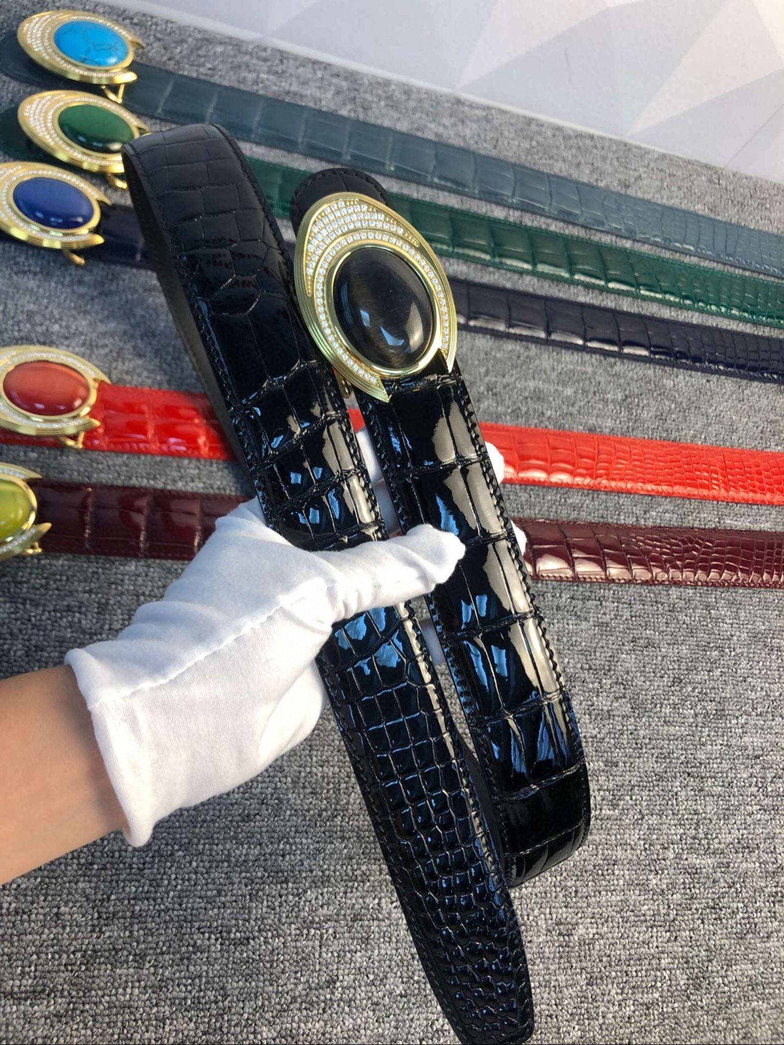 High Shiny Beaded Nile Crocodile Skin Leather Belt