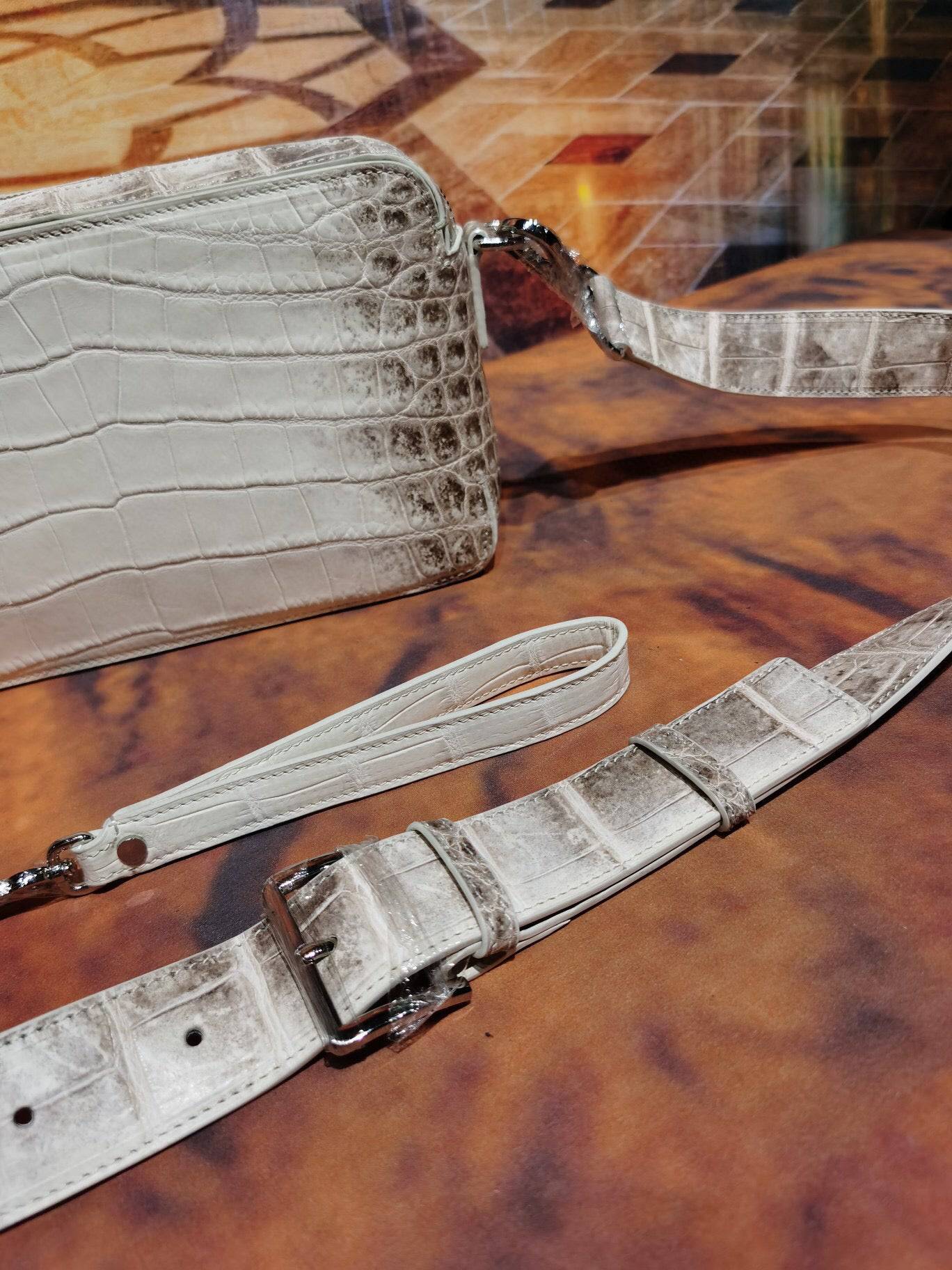 Preorder Himalaya White Genuine Crocodile Skin Leather Shoulder Chest Cross Body Clutch Bag
