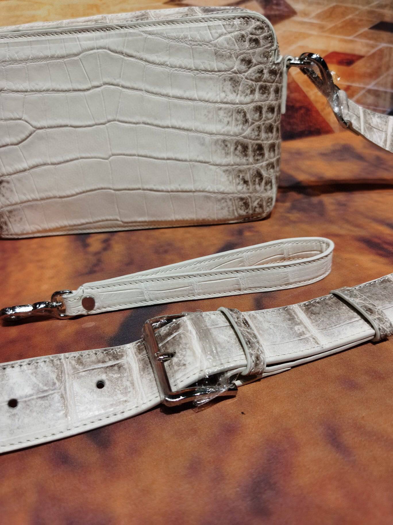 Preorder Himalaya White Genuine Crocodile Skin Leather Shoulder Chest Cross Body Clutch Bag