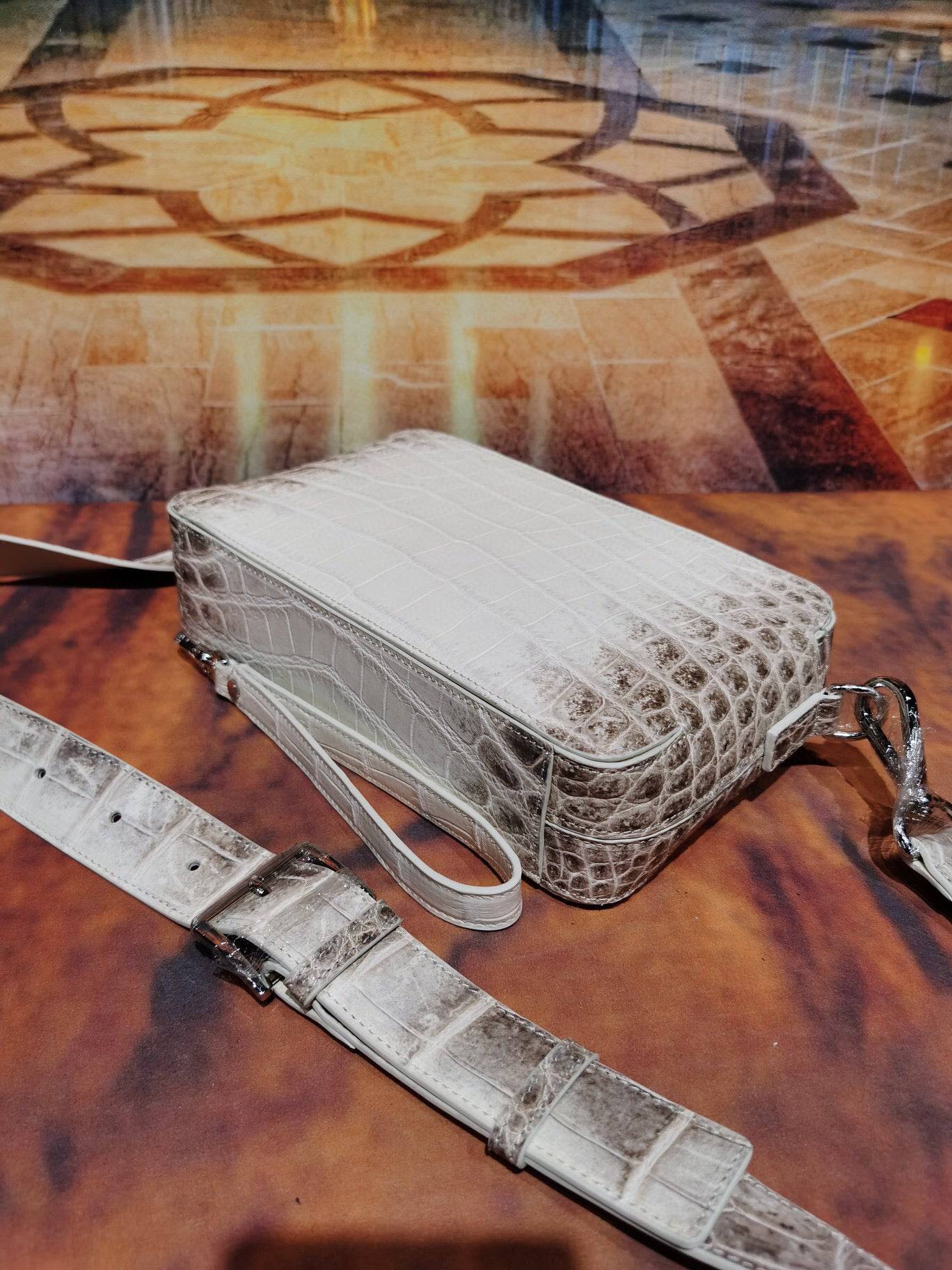 Preorder Himalaya White Genuine Crocodile Skin Leather Shoulder Chest Cross Body Clutch Bag