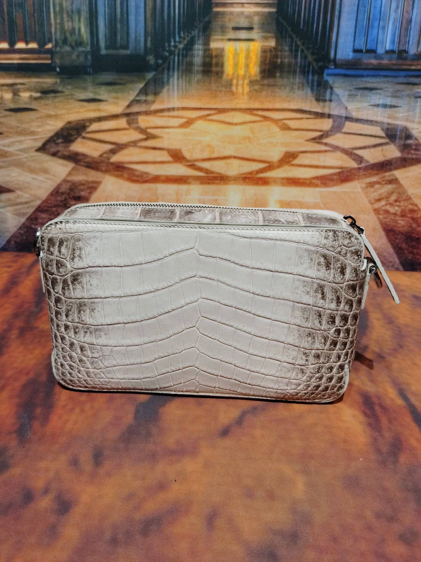 Preorder Himalaya White Genuine Crocodile Skin Leather Shoulder Chest Cross Body Clutch Bag