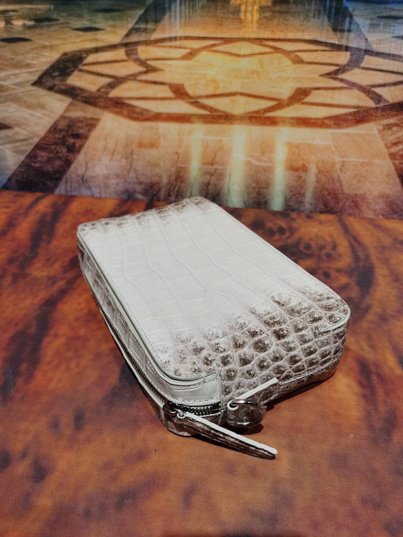 Preorder Himalaya White Genuine Crocodile Skin Leather Shoulder Chest Cross Body Clutch Bag