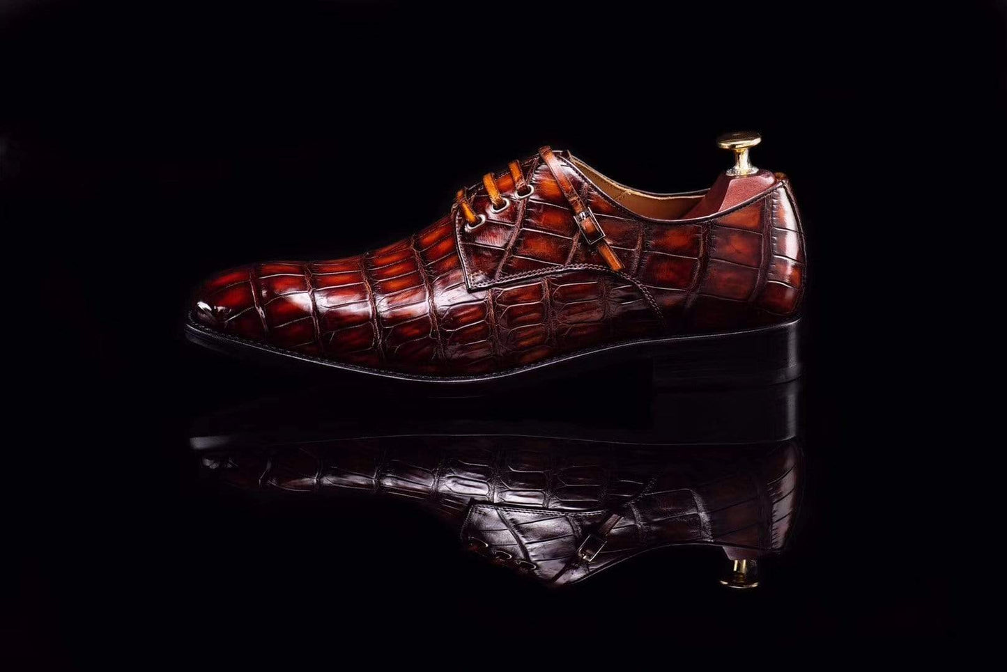 Crocodile Shoes Lace-Up Shoes In Retro Brown Crocodile Skin Leather