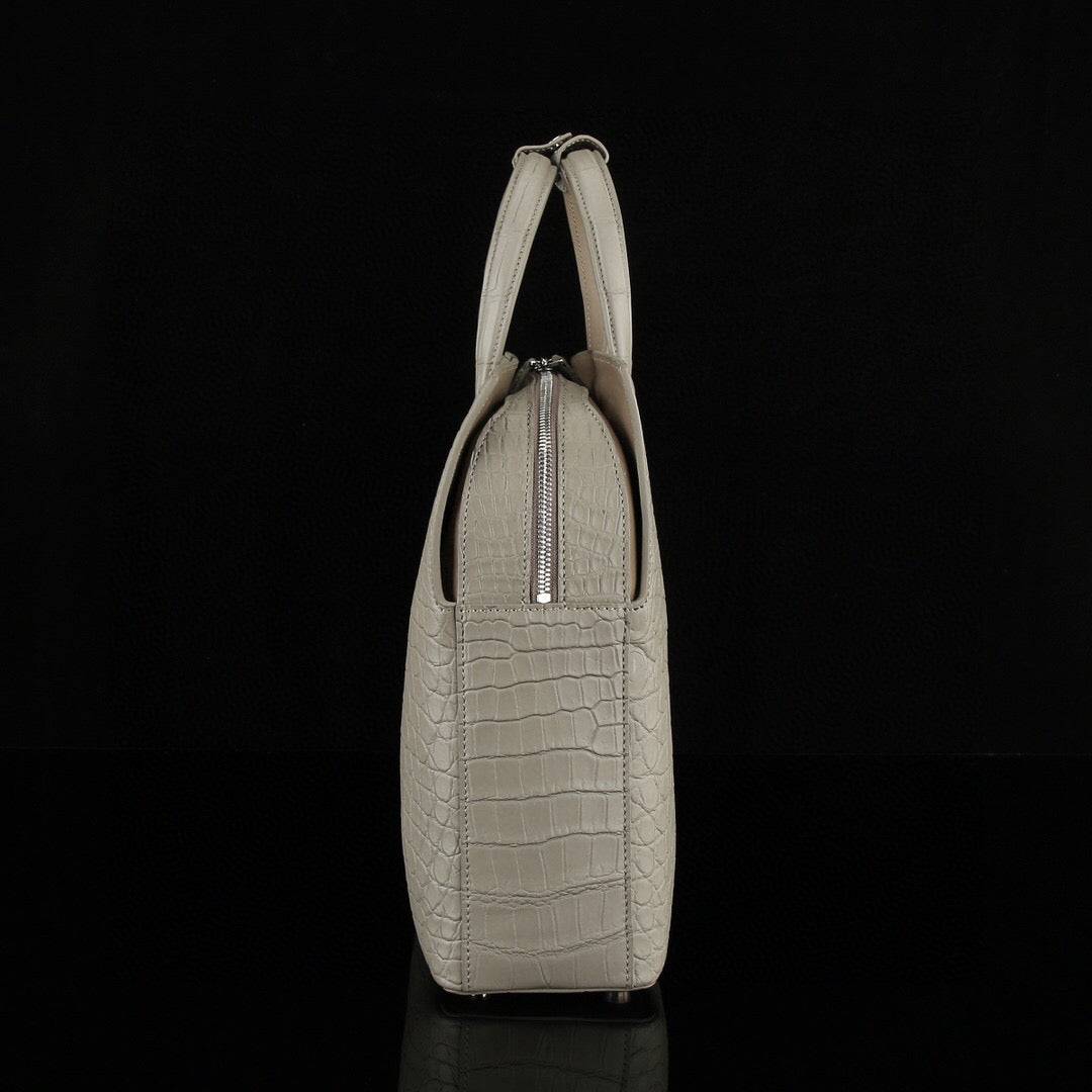 Matt Crocodile Leather Large Volumn Tote Duffel Bag Beige