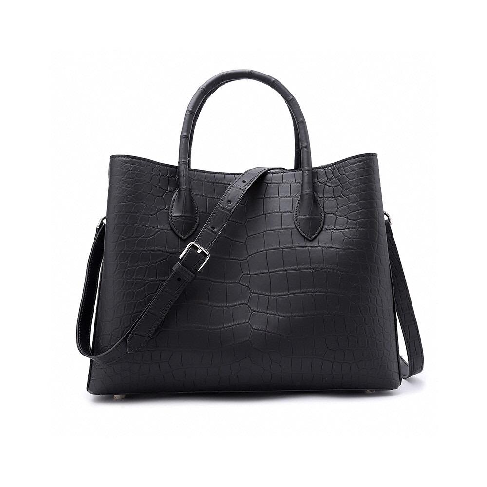 Matt Genuine Crocodile Leather Top Handle Satchel Handbag Shoulder Bag Tote Purse 33cm Black