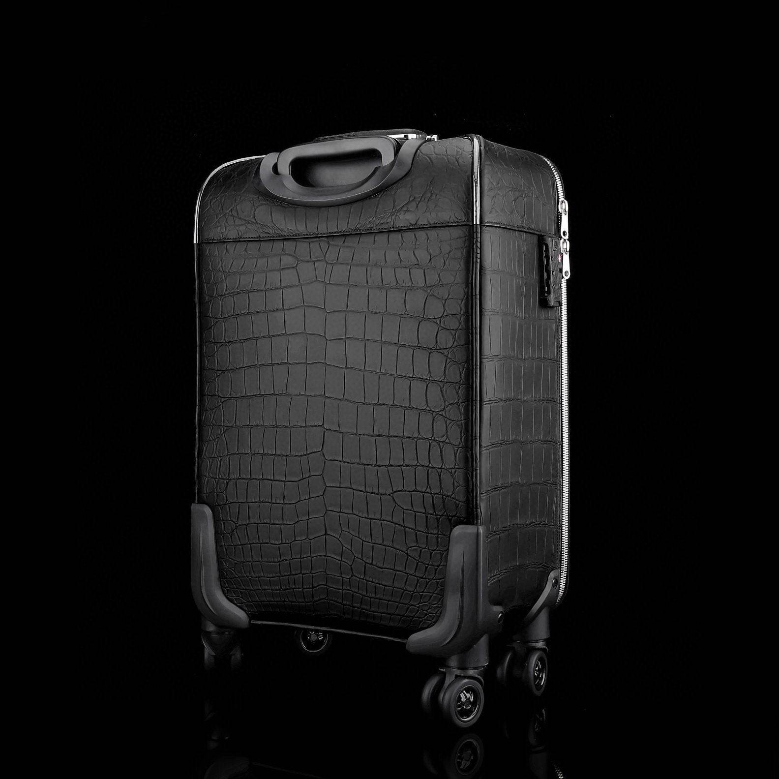 Matt Genuine Crocodile Leather Travel Carry On 20-Inch  Spinner Carry-on Suitcase Black