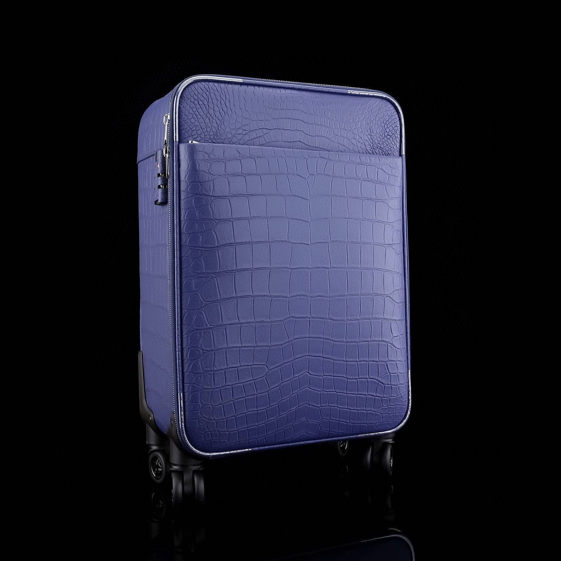 Matt Genuine Crocodile Leather Travel Carry On 20-Inch  Spinner Carry-on Suitcase Blue