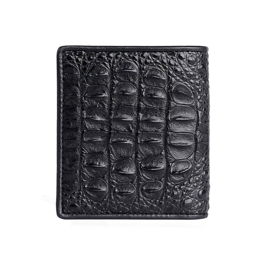Men Bifold Leather Wallet- Genuine Crocodile Leather Head Bone Leather