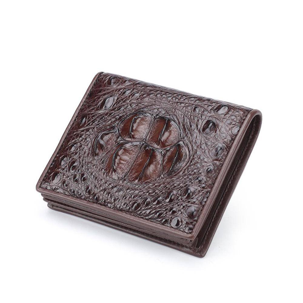 Men Bifold Leather Wallet- Genuine Crocodile Leather Head Bone Leather