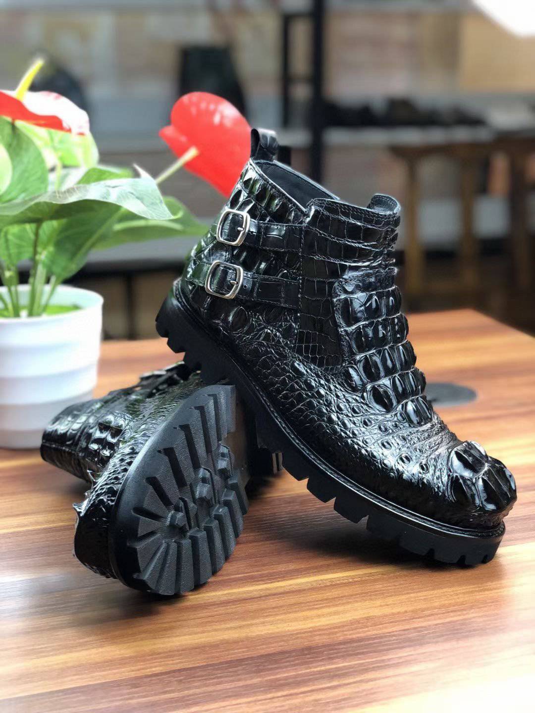 Crocodile Shoes Men's Boots Genuine Crocodile Leather Comfort Dress Boots Male British Chelsea Boots Mens Winter Business Boots