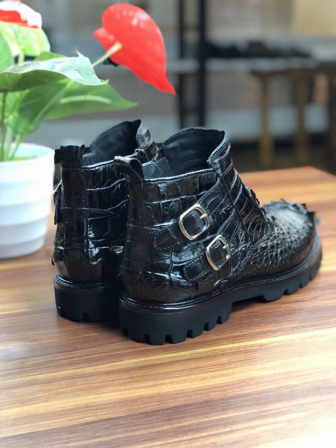 Crocodile Shoes Men's Boots Genuine Crocodile Leather Comfort Dress Boots Male British Chelsea Boots Mens Winter Business Boots