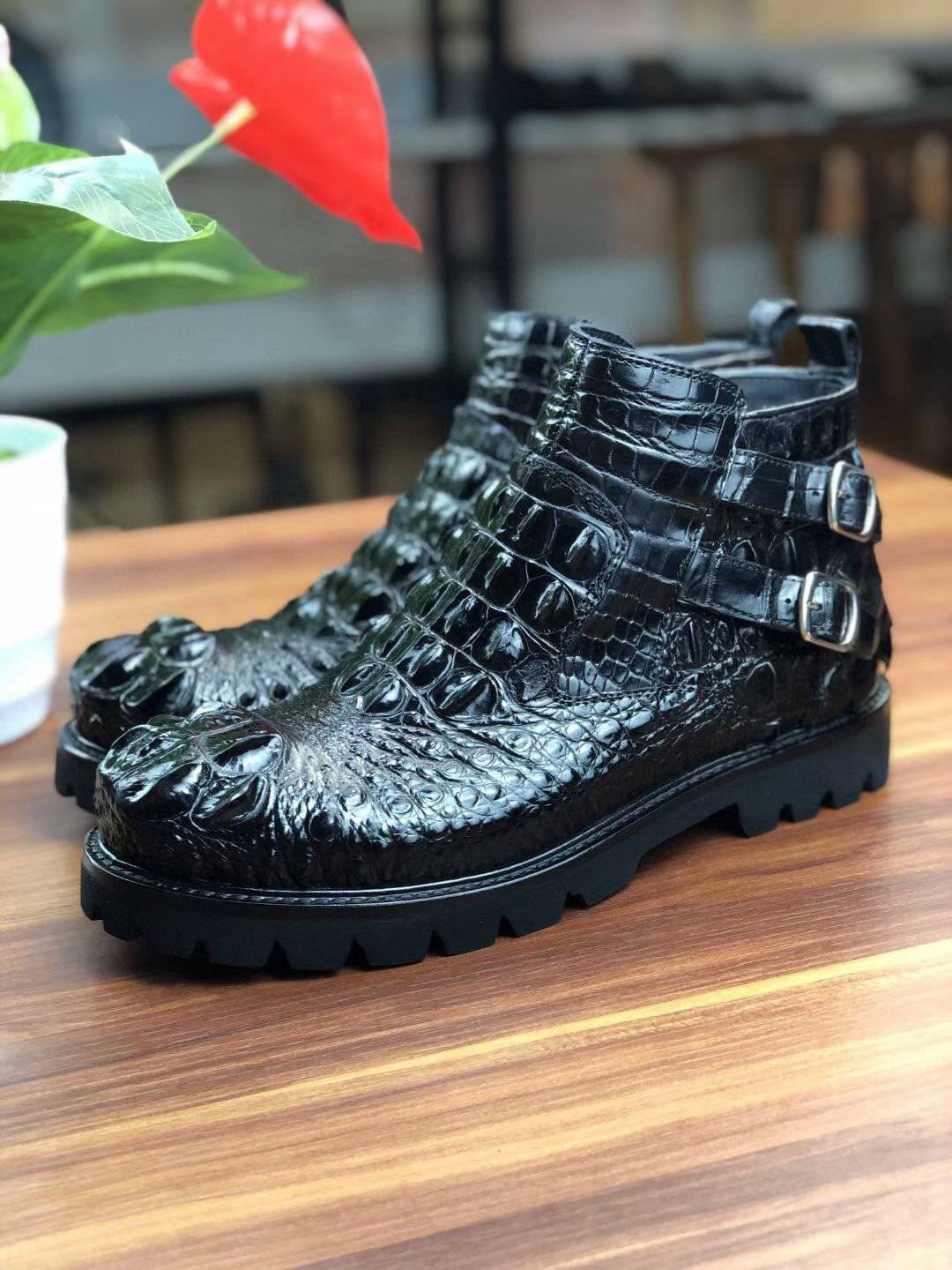 Crocodile Shoes Men's Boots Genuine Crocodile Leather Comfort Dress Boots Male British Chelsea Boots Mens Winter Business Boots