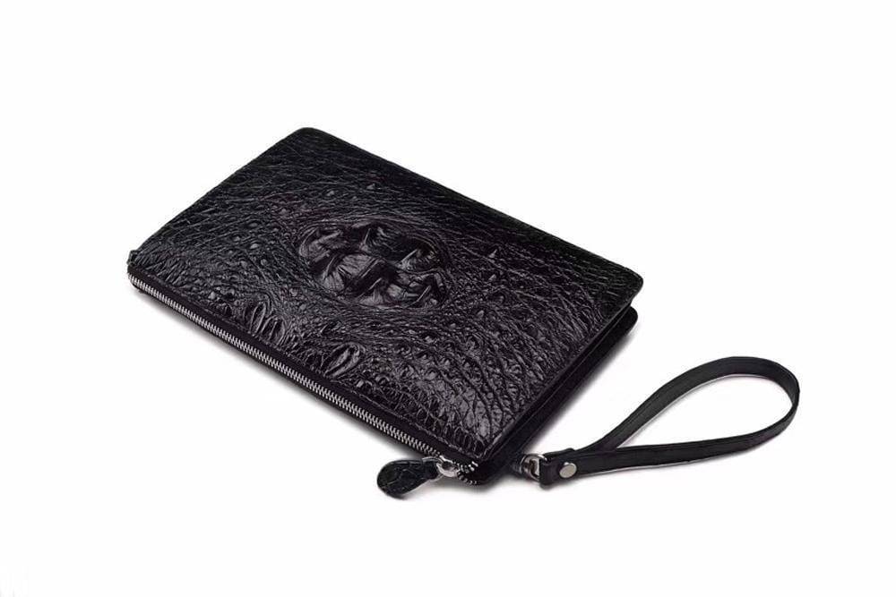 Preorder Men's Business Dark Green Crocodile Bone Leather Zip Clutch Long Wallet Purse Credit Card Holder Dark Green