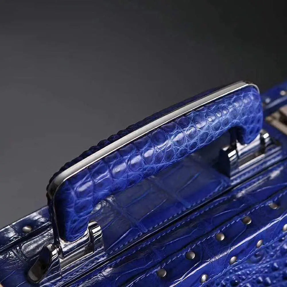 Men's black crocodile bone leather business attache travel case by Rossie Viren, large professional handbag with sturdy handle and sleek design.