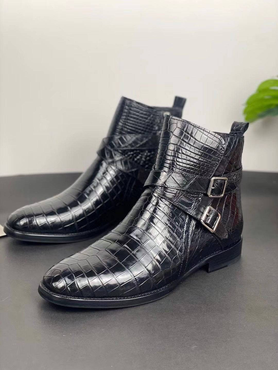 Crocodile Shoes Men's Crocodile Leather Lace-Up Boots