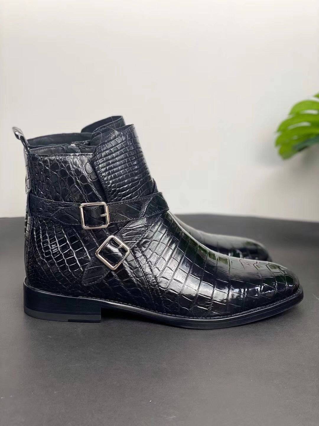 Crocodile Shoes Men's Crocodile Leather Lace-Up Boots