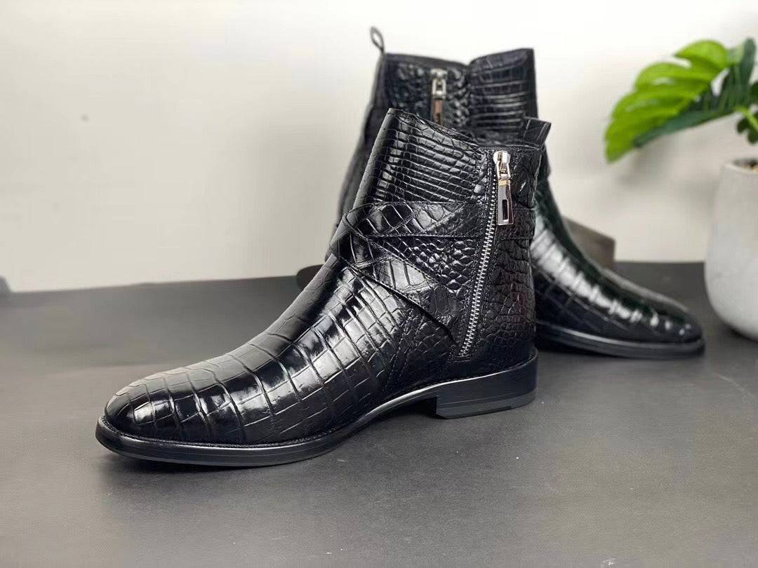 Crocodile Shoes Men's Crocodile Leather Lace-Up Boots