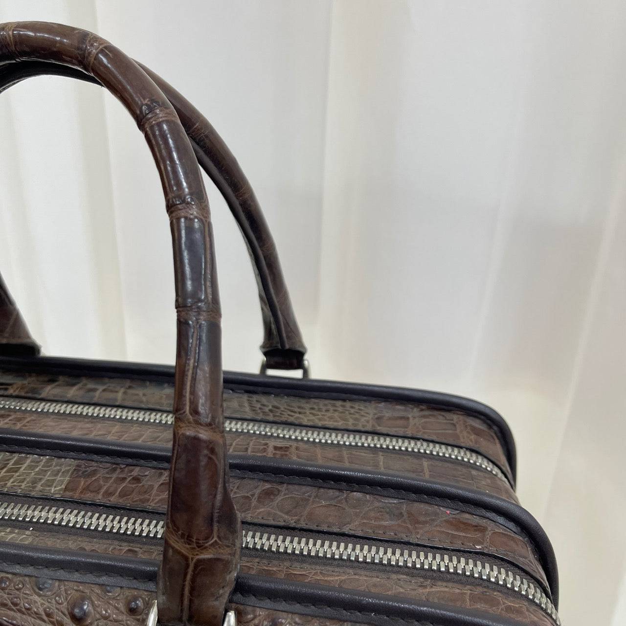 Men's Crocodile Leather Large Double Zipper  Briefcase