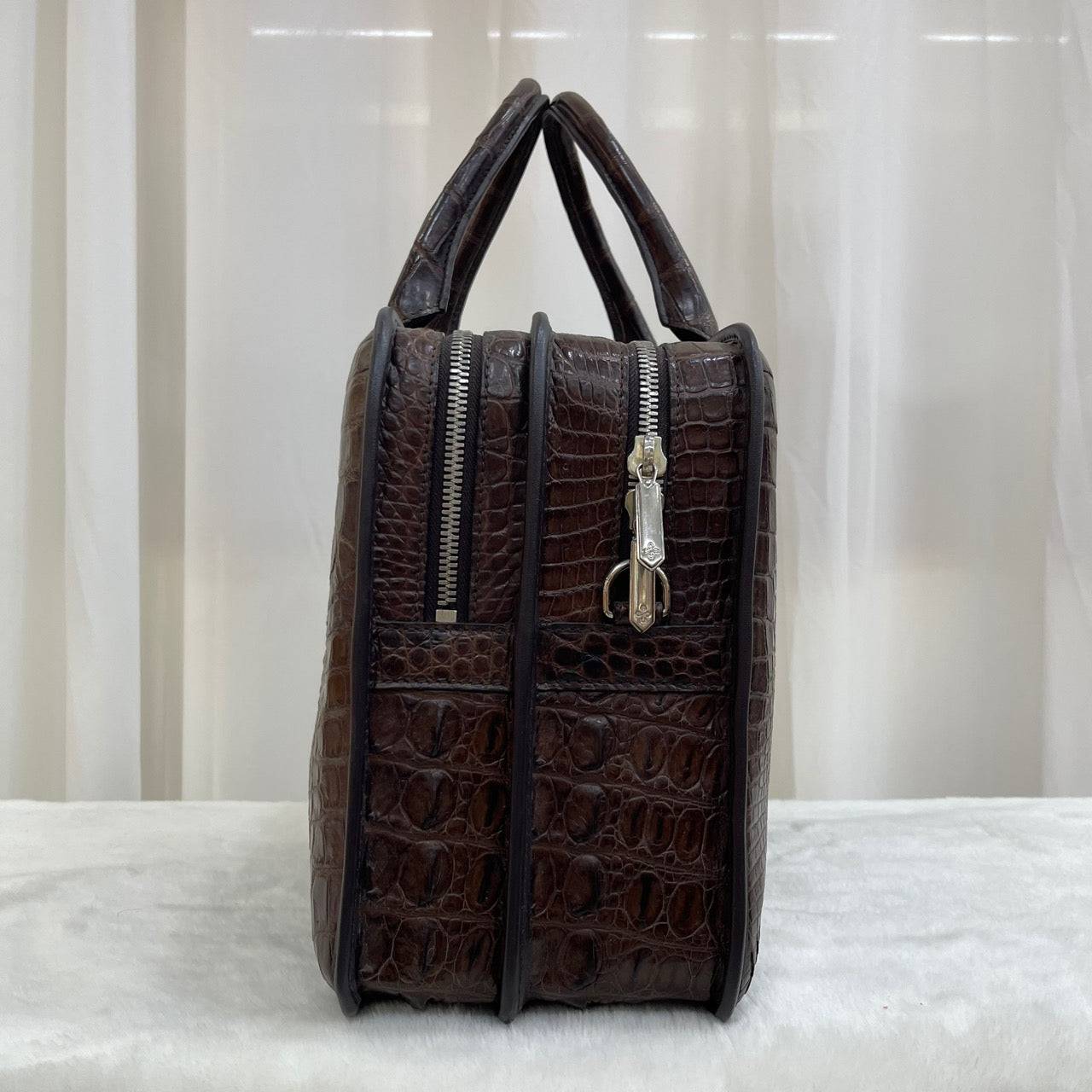 Men's Crocodile Leather Large Double Zipper  Briefcase