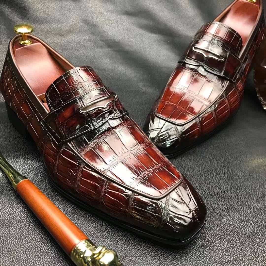 Crocodile Shoes Men's  Crocodile Leather Loafer Slip-On Penny Shoes