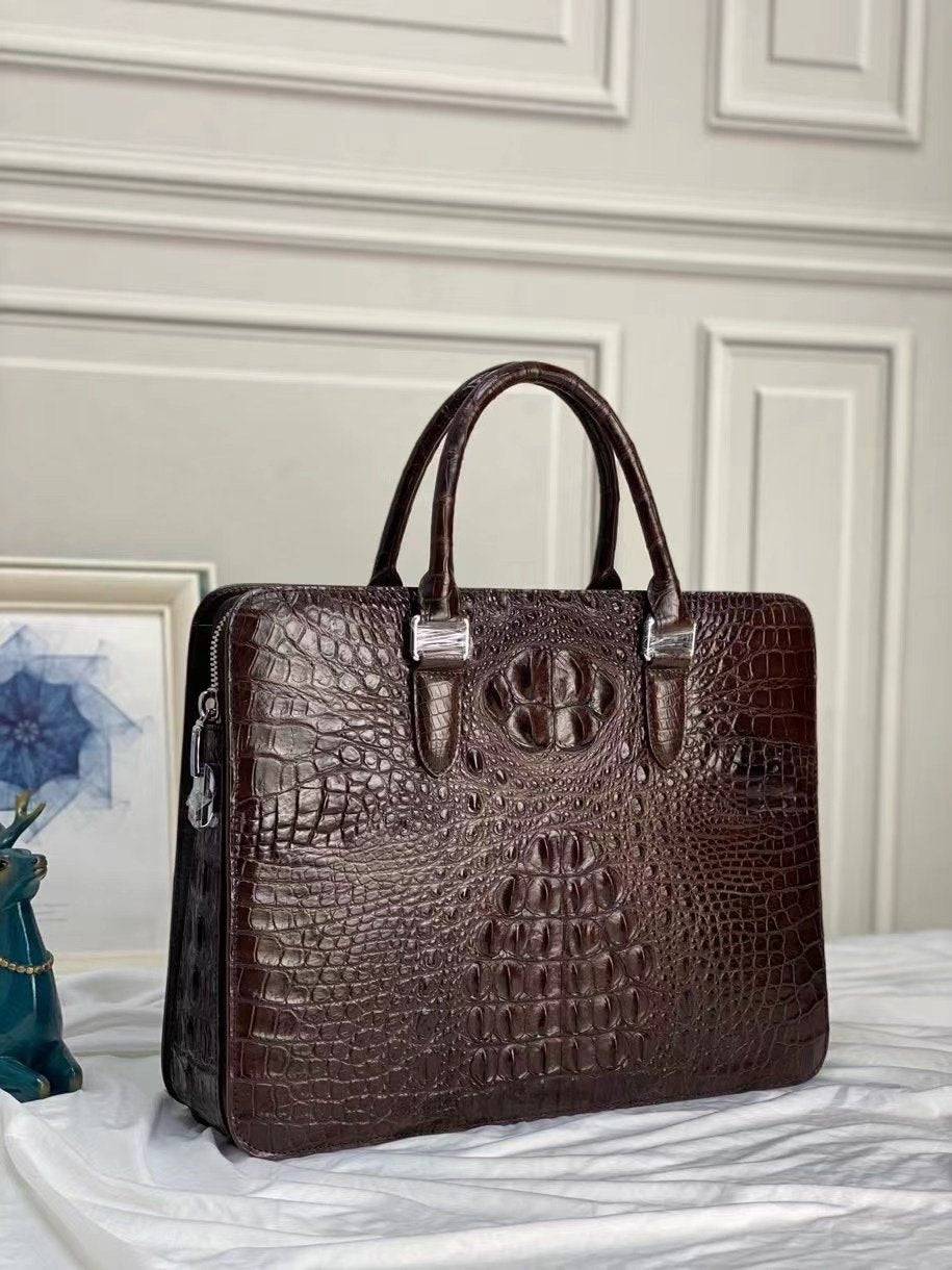 Men's Crocodile Skin Leather Business Laptop Briefcase Bag Brown