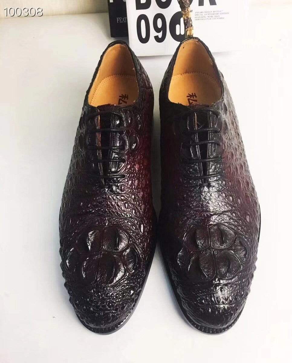 Crocodile Shoes Mens Dress Shoes, Modern Classic Round -Pointed toe crocodile bone leather Lace-up Casual Business Shoes