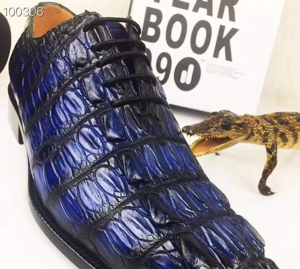 Crocodile Shoes Mens Dress Shoes, Modern Classic Round -Pointed toe crocodile bone leather Lace-up Casual Business Shoes