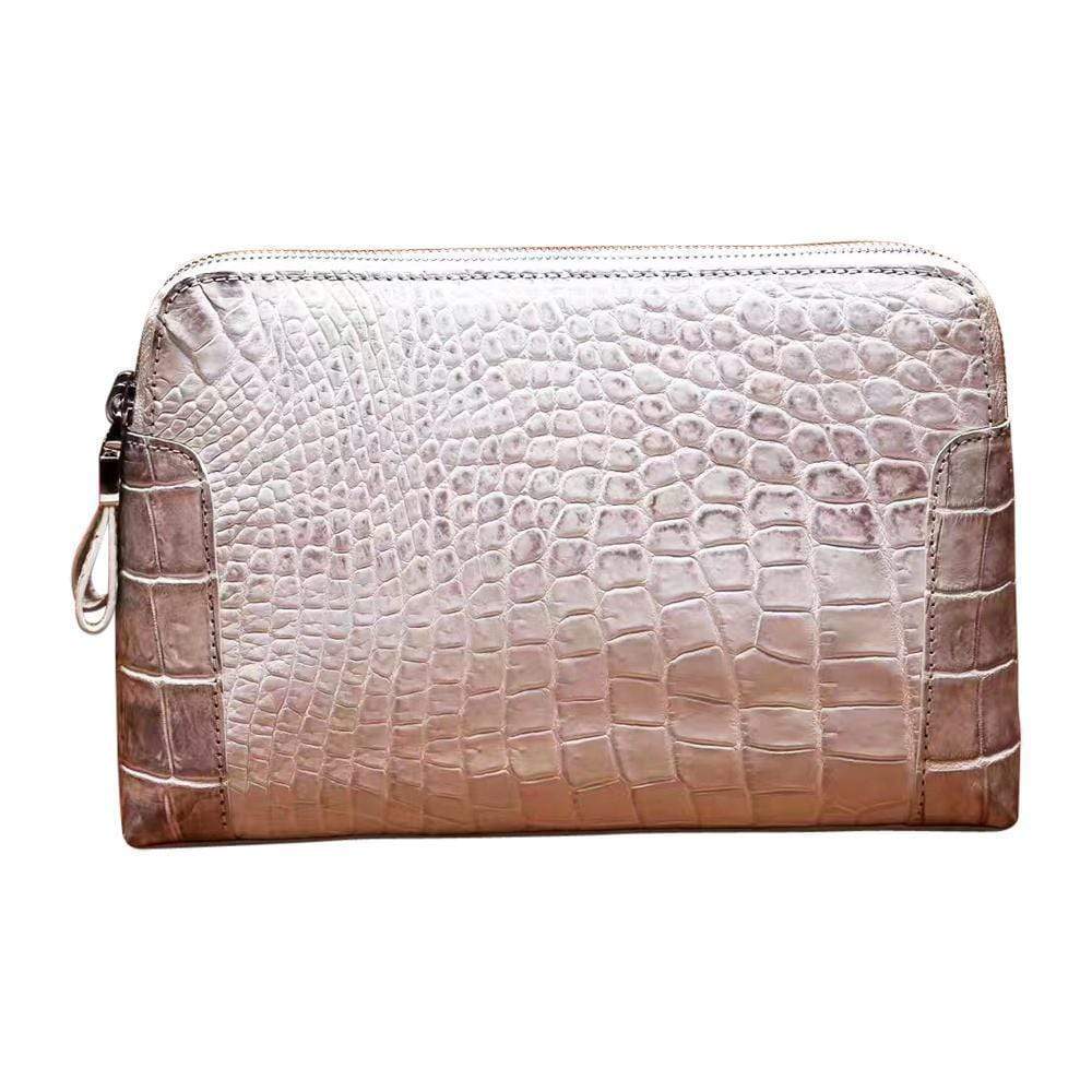 Men's Genuine Crocodile Skin Leather Clutch Bag With Double Zip