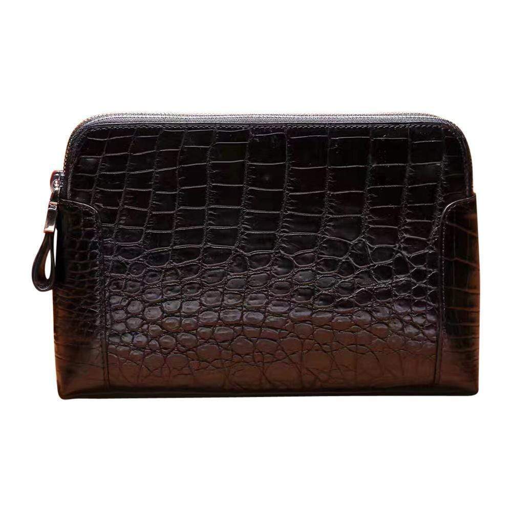 Men's Genuine Crocodile Skin Leather Clutch Bag With Double Zip