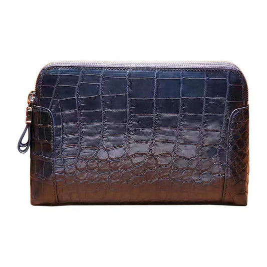 Men's Genuine Crocodile Skin Leather Clutch Bag With Double Zip